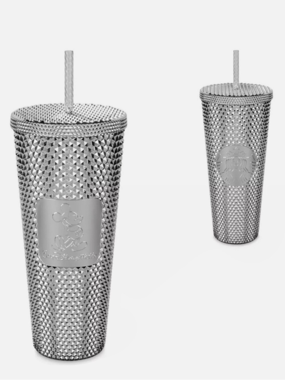 Starbucks Disney Mickey Mouse Silver Studded Tumbler with Straw.